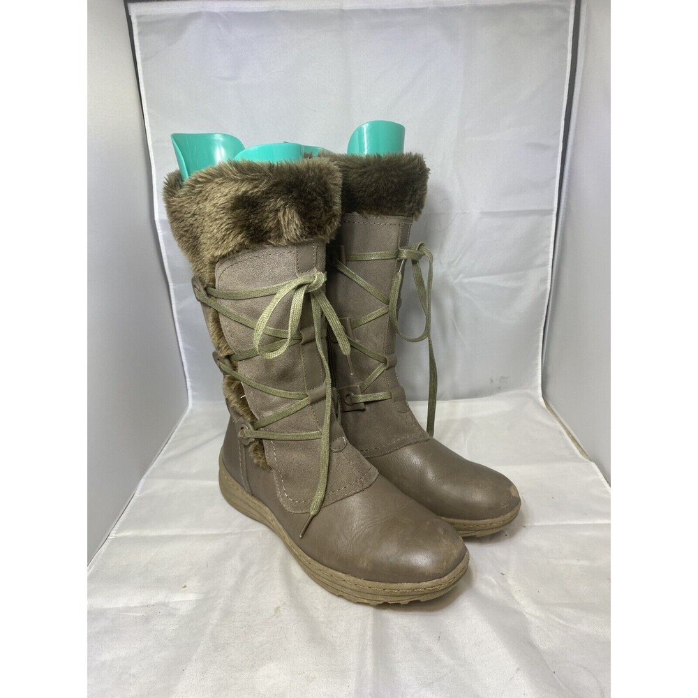 Women’s BareTraps Aide size 9.5 Side Zip Up Leather Faux Fur top Lace Up Brown